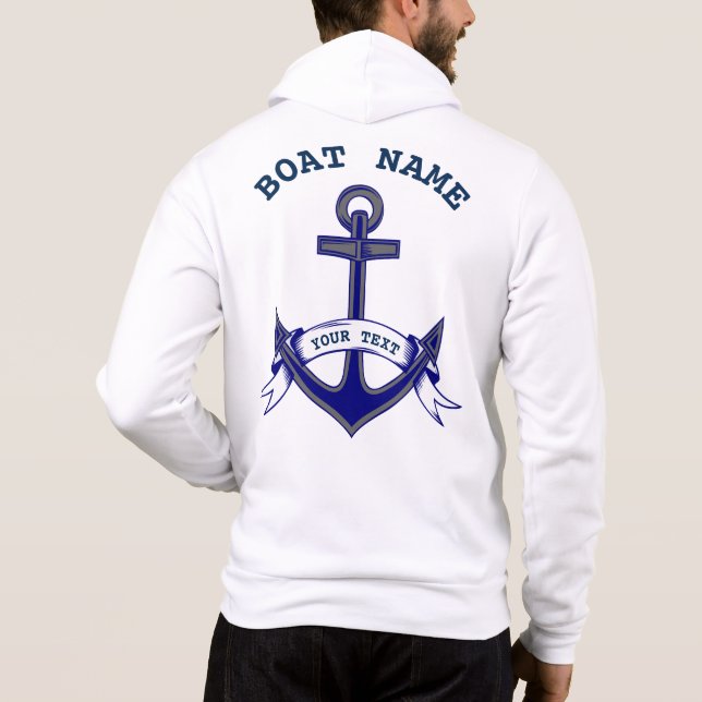 Anchor Custom Nautical Blue White Mens Zip Hoodie (Back)