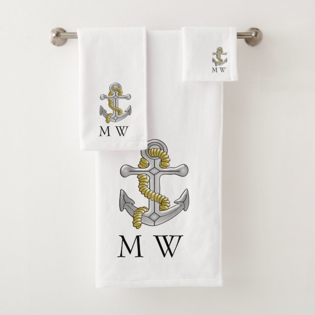 Anchor Design Monogrammed Bath Towel Set (Insitu)