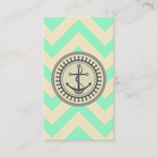Anchor Down Chevron Mint Cream Business Card