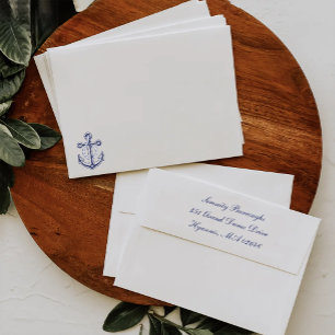 Anchor Elegant Navy Blue Nautical Wedding  Envelope