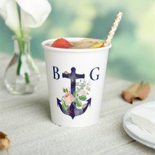 Anchor Floral Nautical Summer Wedding Favour Paper Cups
