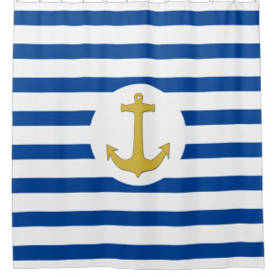 Anchor gold & stripes white + your backgr. & ideas shower curtain