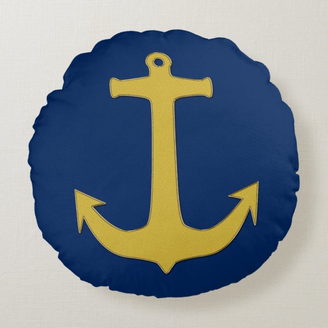 Anchor gold + your background & ideas round cushion (Front)