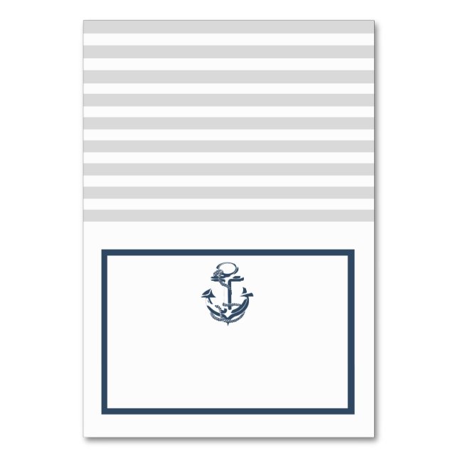 Anchor Grey and Navy Blue Nautical Seating Card (Front)