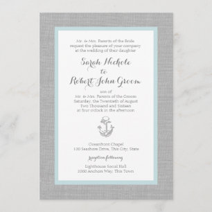 Anchor Grey Burlap Beach Wedding Invitation