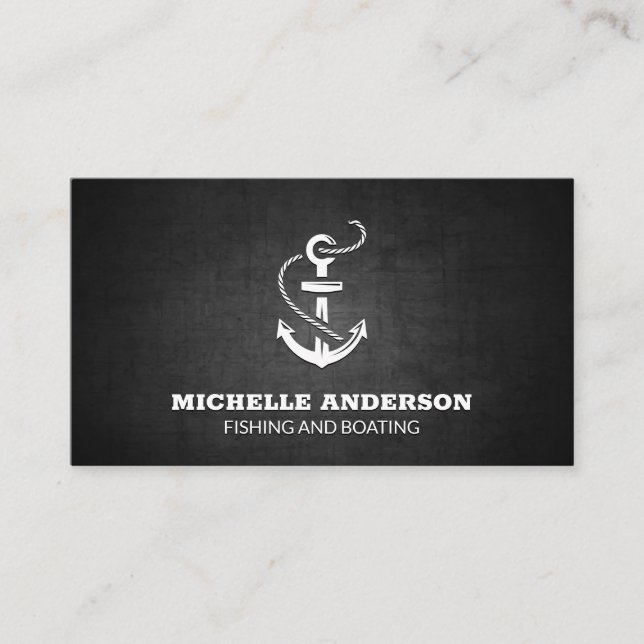 Anchor Icon | Black Texture Business Card (Front)