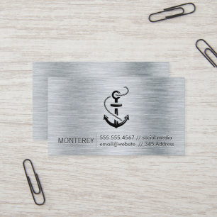 Anchor Icon   Metallic Brushed Background Business Card