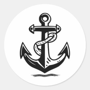 Anchor in Minimalist Black & White Classic Round Sticker