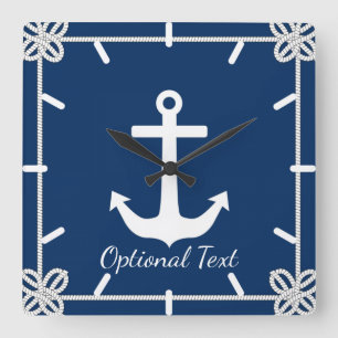 Anchor in Rope Frame Nautical Square Wall Clock
