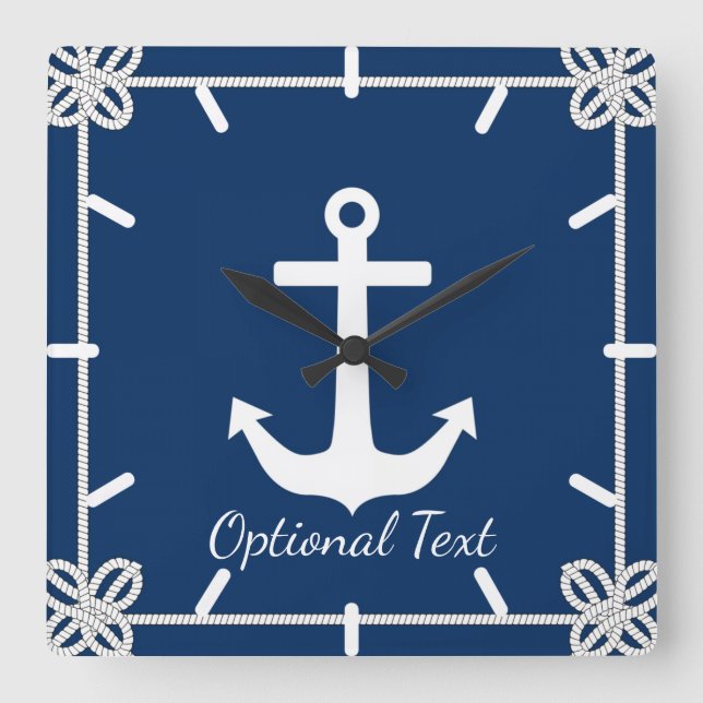 Anchor in Rope Frame Nautical Square Wall Clock (Front)