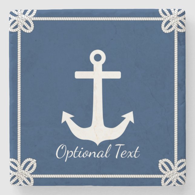 Anchor in Rope Frame Nautical Stone Coaster (Front)