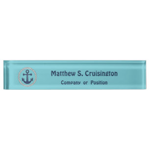 Anchor in Rope on blue Personalised Nautical Nameplate