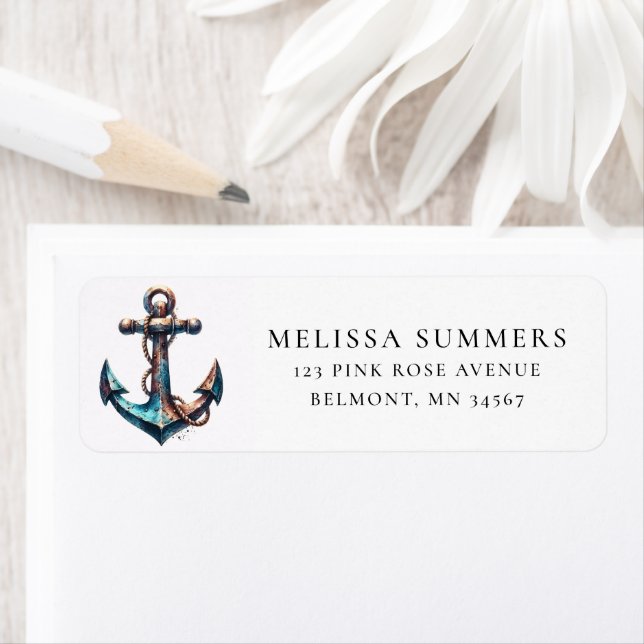 Anchor in Teal and Bronze Nautical Return Address (Insitu)