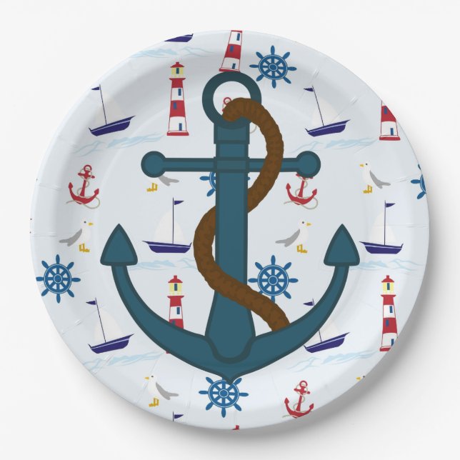 Anchor lighthouse print paper plates (Front)