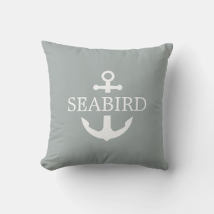 Anchor Logo & Custom Boat Name. Solid Grey Green Cushion