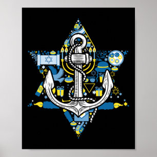 Anchor Menorah Star Hanukkah Boating Sailing Chanu Poster