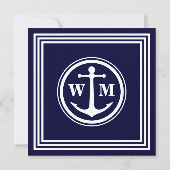 Anchor Monogram 5.25x5.25 Square Paper Invitation (Front)