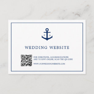 Anchor Monogram QR Code Nautical Website Wedding Enclosure Card