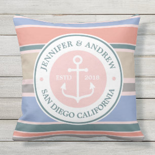Anchor Monogram Trendy Stripes Pink Nautical Beach Cushion