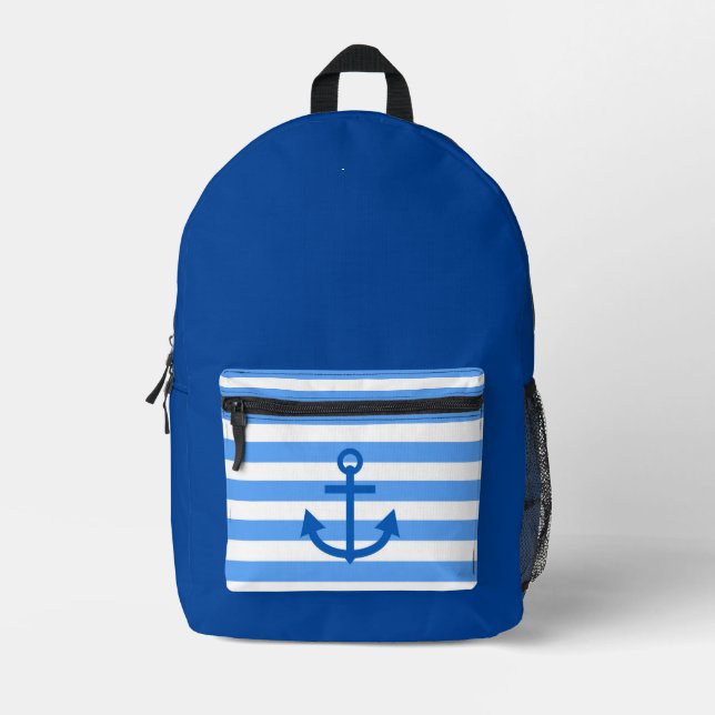 Anchor Nautical Aesthetic Deep Blue  Printed Backpack (Front)