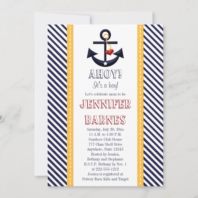 Anchor Nautical Baby Shower Invitations Yellow (Front)