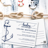 Anchor Nautical Baby Shower Invite White Postcard