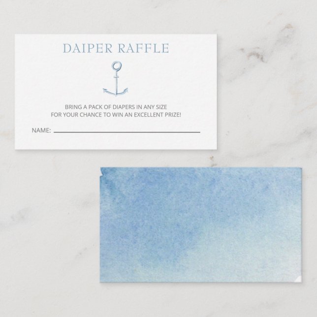 Anchor Nautical Blue Beach Diaper Raffle Enclosure Card (Front/Back)