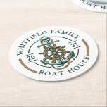 Anchor Nautical Boat Wheel and Rope Family Round Paper Coaster<br><div class="desc">Anchor Nautical Boat Wheel and Rope Family Round Paper Coaster

Add your family name and the year of your voyage or team name to make this a family or team outfit by clicking the "Personalise" button above</div>