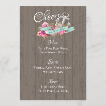 Anchor Nautical Floral Bar Menu