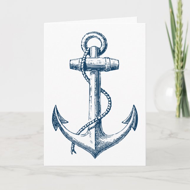 Anchor Nautical Greeting Card Gift Navy Blue White (Front)
