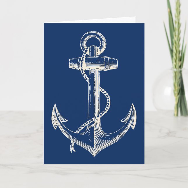 Anchor Nautical Greeting Card Gift Navy Blue White (Front)