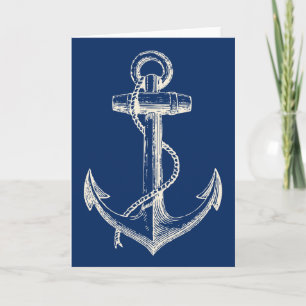 Anchor Nautical Greeting Card Gift Navy Blue White
