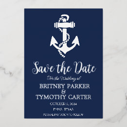 Anchor Nautical Navy Blue Modern QR Code Wedding