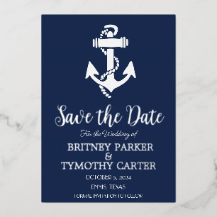 Anchor Nautical Navy Blue Modern QR Code Wedding