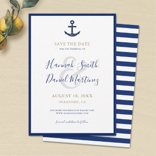 Anchor Nautical Navy Blue Wedding Save the Date
