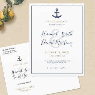 Anchor Nautical Navy Blue Wedding Save the Date Announcement Postcard