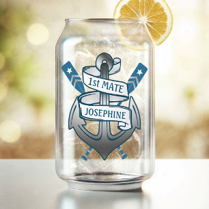 Anchor Nautical Oars 1st Mate Personalized Name Can Glass