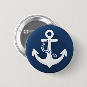 Anchor Nautical Sailing Boating White Navy Blue 6 Cm Round Badge