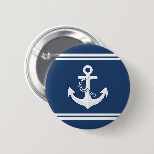 Anchor Nautical Sailing Boating White Navy Blue 6 Cm Round Badge
