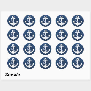 Anchor Nautical Sailing Boating White Navy Blue Classic Round Sticker