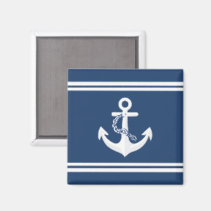 Anchor Nautical Sailing Boating White Navy Blue Magnet