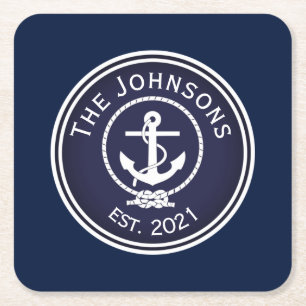 Anchor Nautical Seal   Square Paper Coaster