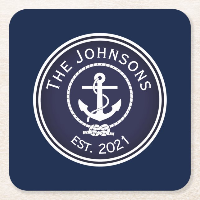 Anchor Nautical Seal   Square Paper Coaster (Front)