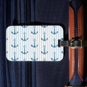 Anchor Nautical Stripe Coastal Pattern Luggage Tag