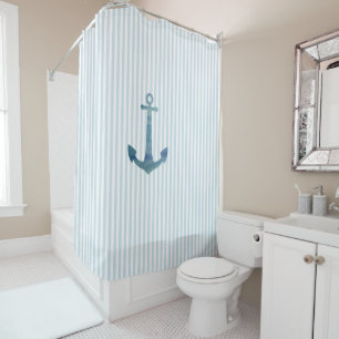 Anchor Nautical Stripe Pattern Coastal  Shower Curtain