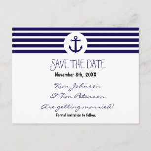 Anchor Nautical Striped Postcard Save The Date