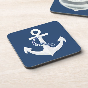 Anchor Nautical Symbol Classic White Navy Blue Coaster