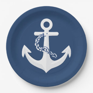 Anchor Nautical Symbol Classic White Navy Blue Paper Plate
