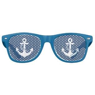Anchor Nautical Symbol Classic White Navy Blue Retro Sunglasses