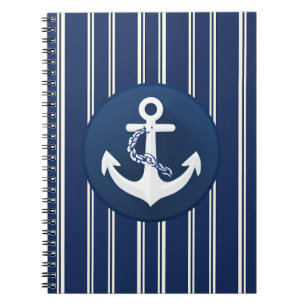 Anchor Nautical Symbol White Navy Blue Notebook